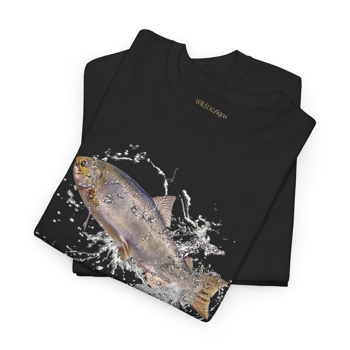 T-shirt featuring a photo of a Wild Chinook Salmon Fish with a water splash graphic design!