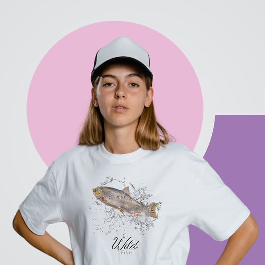 T-shirt featuring a photo of a Wild Chinook Salmon Fish with a water splash graphic design!