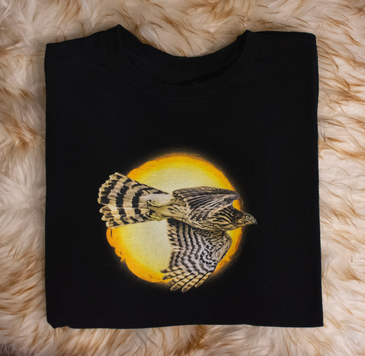 Flying Hawk Photo with Sun Graphic Tee - Unisex Heavy Cotton T-Shirt