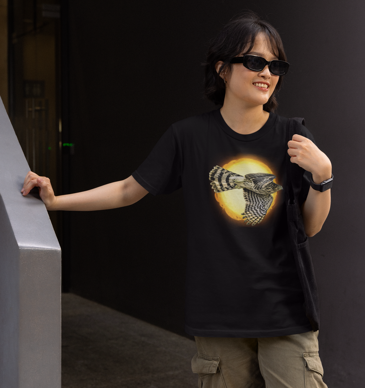 Flying Hawk Photo with Sun Graphic Tee - Unisex Heavy Cotton T-Shirt