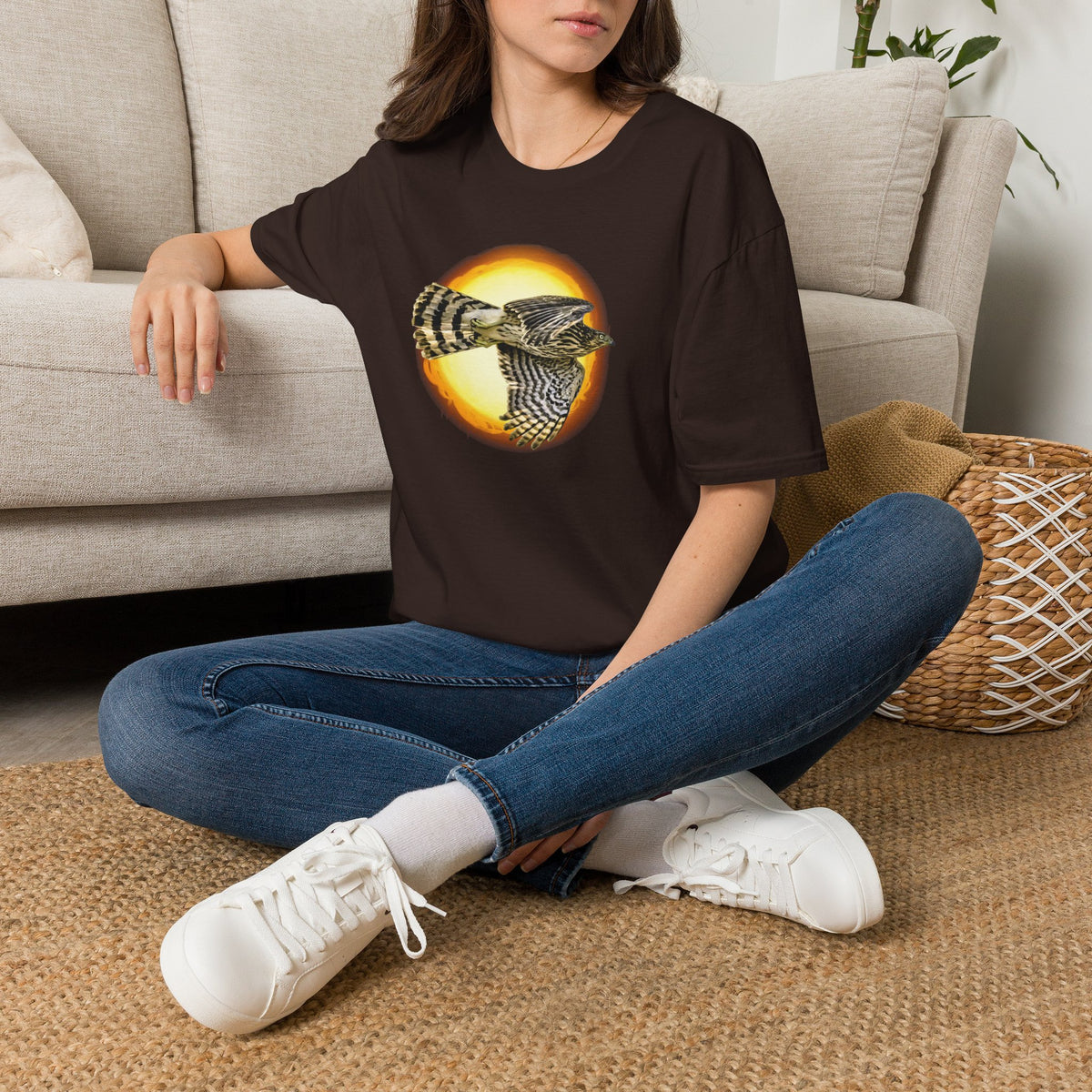 Flying Hawk Photo with Sun Graphic Tee - Unisex Heavy Cotton T-Shirt