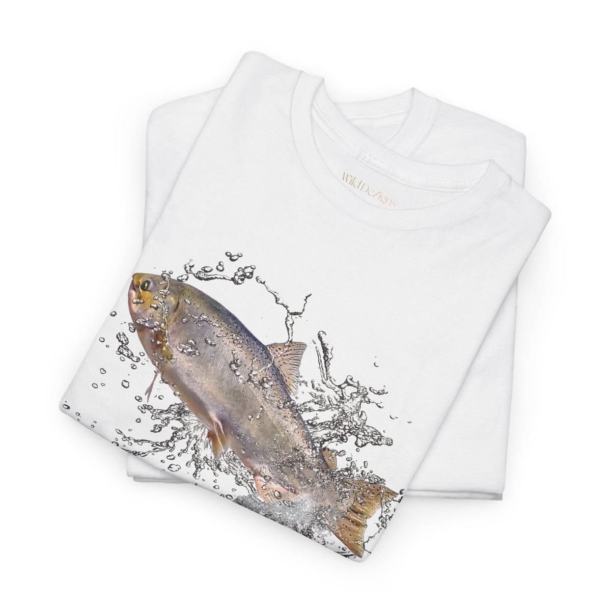 T-shirt featuring a photo of a Wild Chinook Salmon Fish with a water splash graphic design!