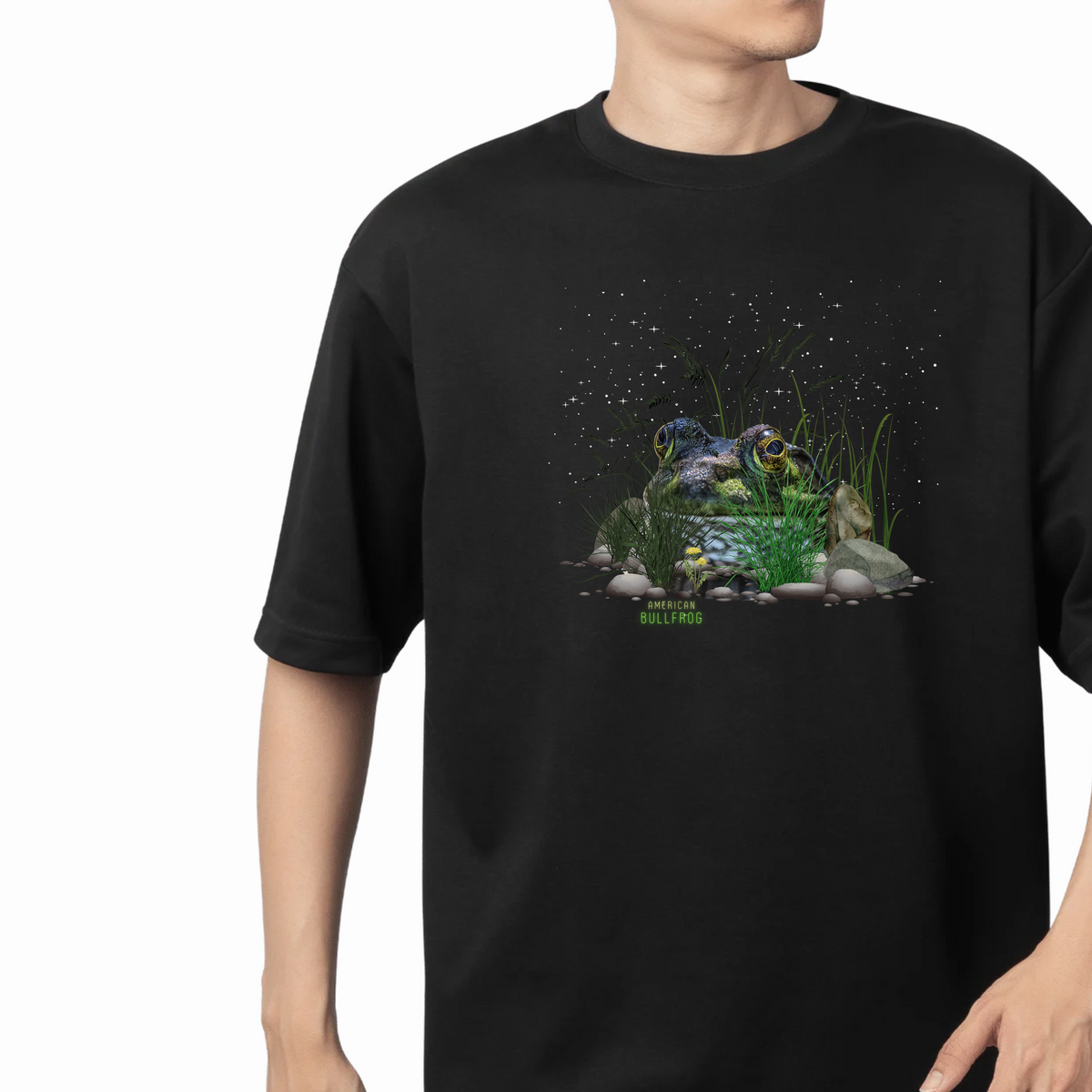 Frog Under a night Sky filled with Stars Tee - Unisex Heavy Cotton T-Shirt