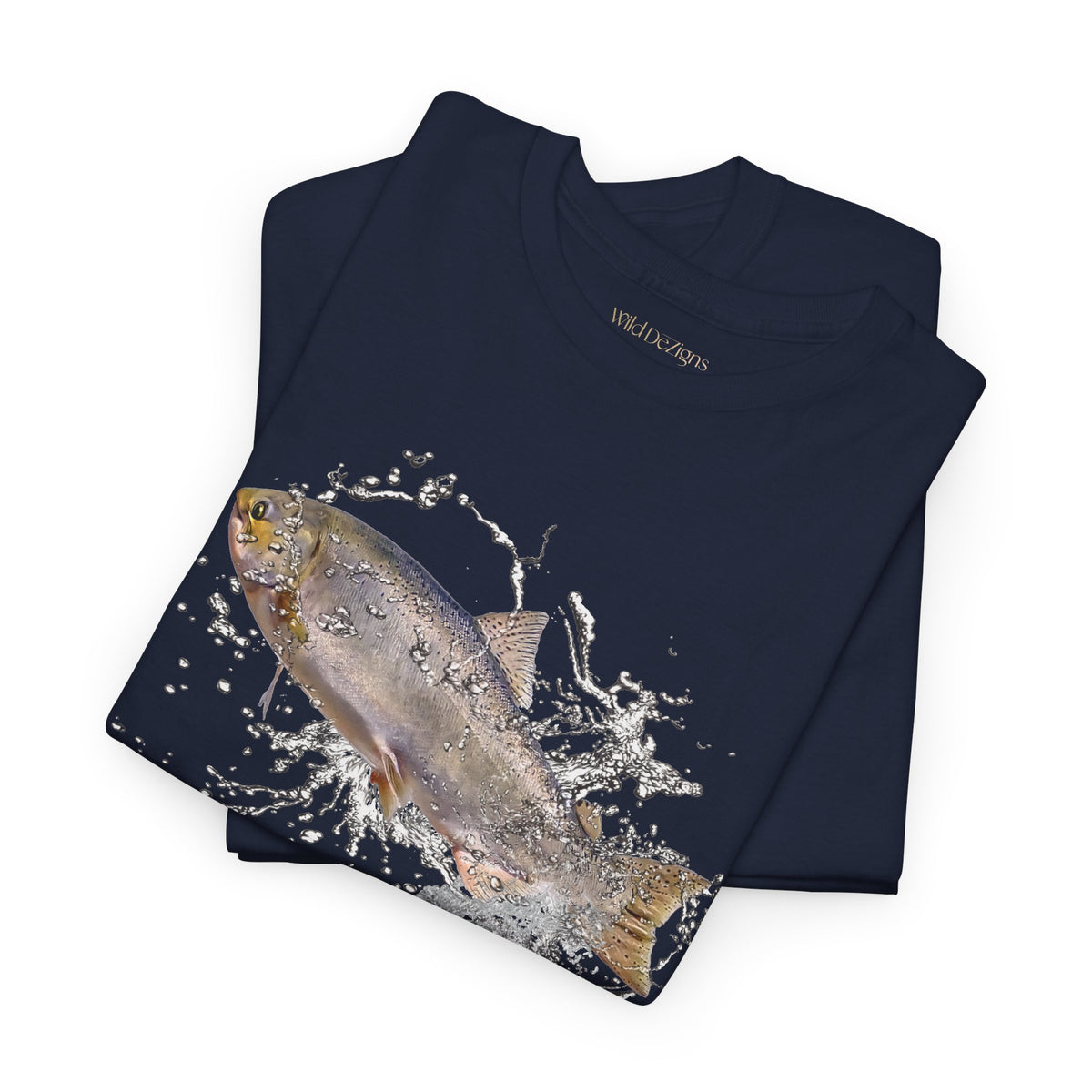 T-shirt featuring a photo of a Wild Chinook Salmon Fish with a water splash graphic design!