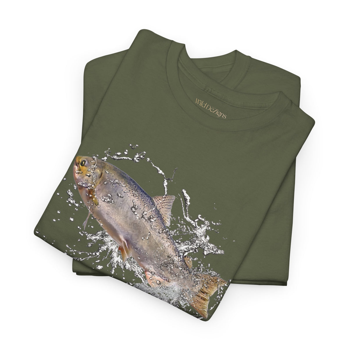 T-shirt featuring a photo of a Wild Chinook Salmon Fish with a water splash graphic design!
