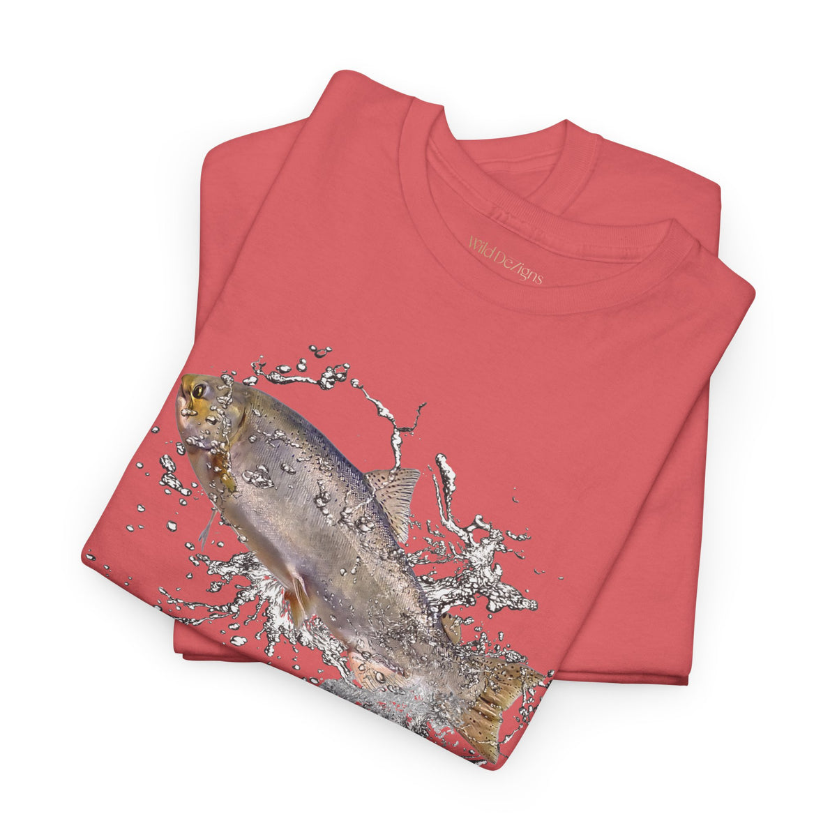 T-shirt featuring a photo of a Wild Chinook Salmon Fish with a water splash graphic design!
