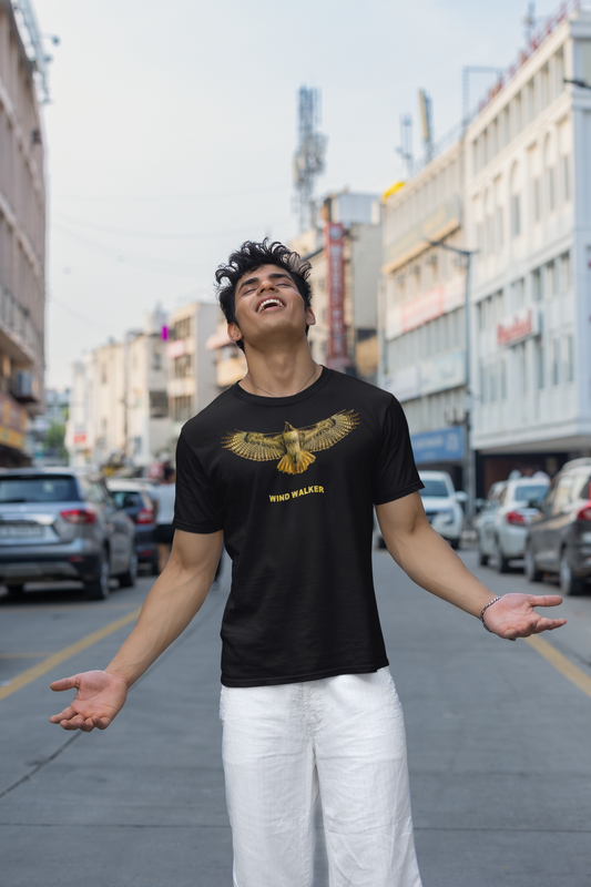 Flying Red Tailed Hawk Photo with Wind Walker Text Tee - Unisex Heavy Cotton T-Shirt